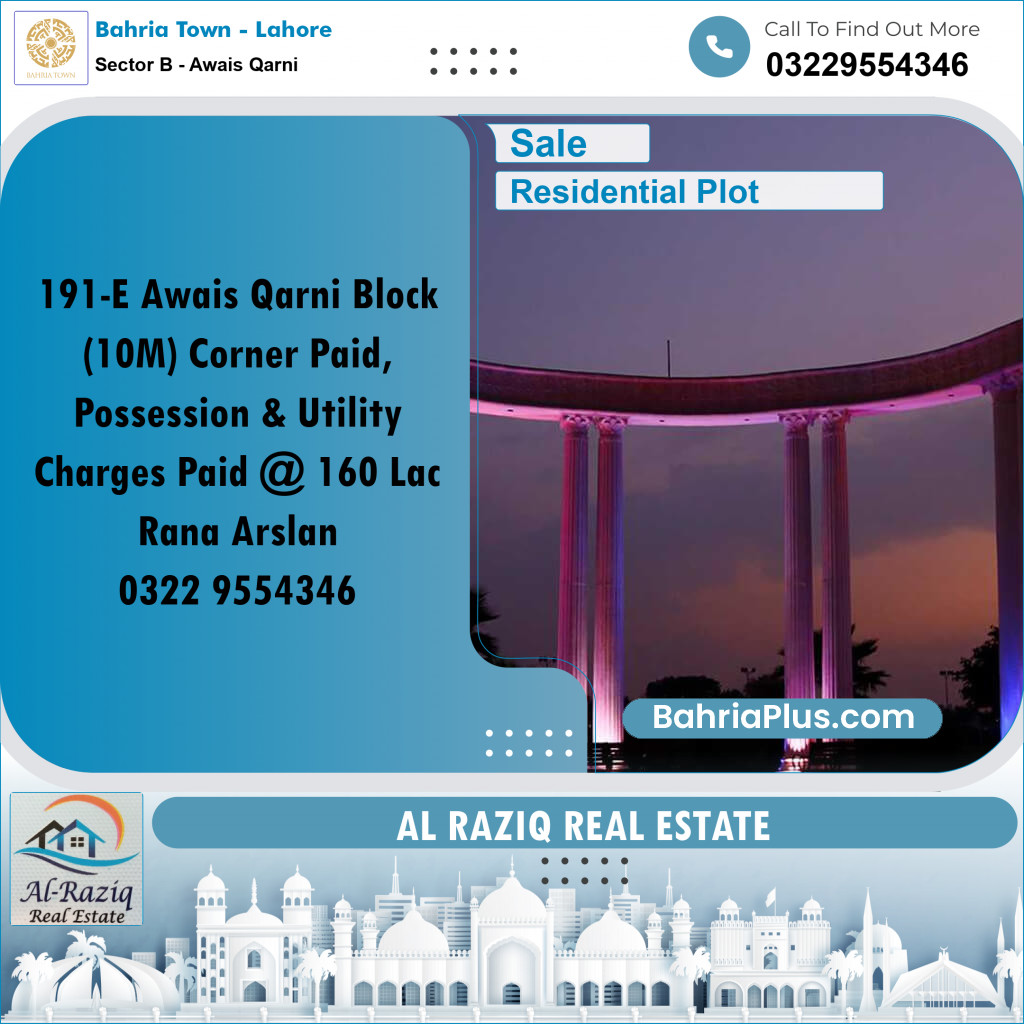 5 Marla Residential Plot for Sale in Sector B - Awais Qarni -  Bahria Town, Lahore - (BP-254974)