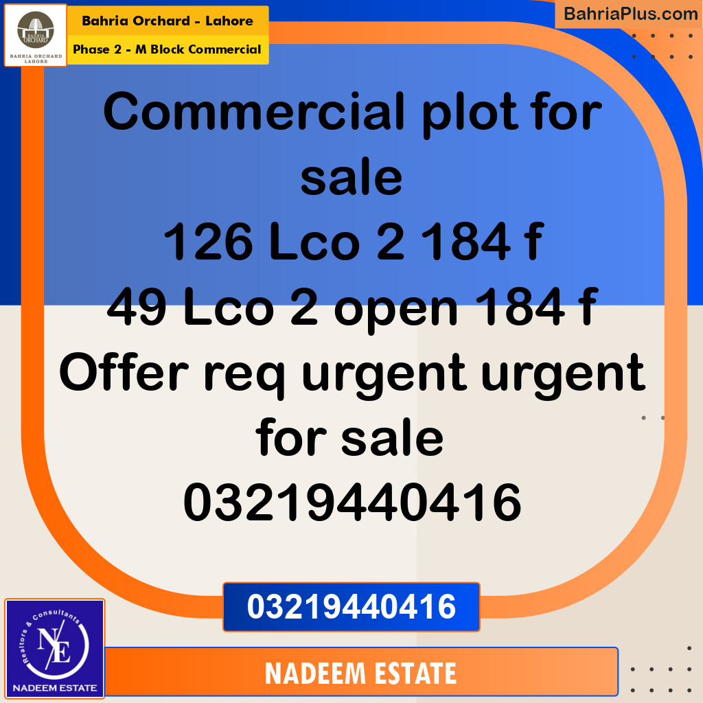 Commercial Plot for Sale in Phase 2 - M Block Commercial -  Bahria Orchard, Lahore - (BP-254989)