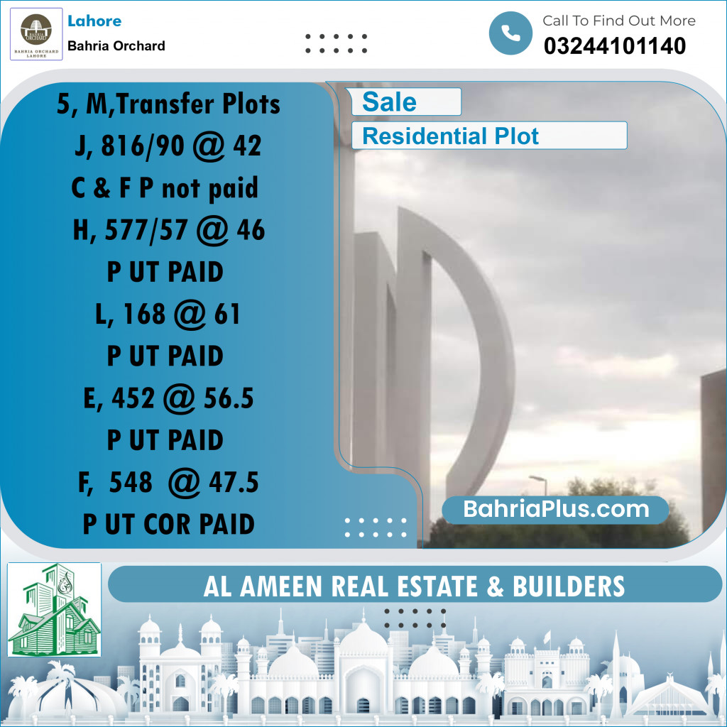 Residential Plot for Sale in Bahria Orchard, Lahore - (BP-255000)