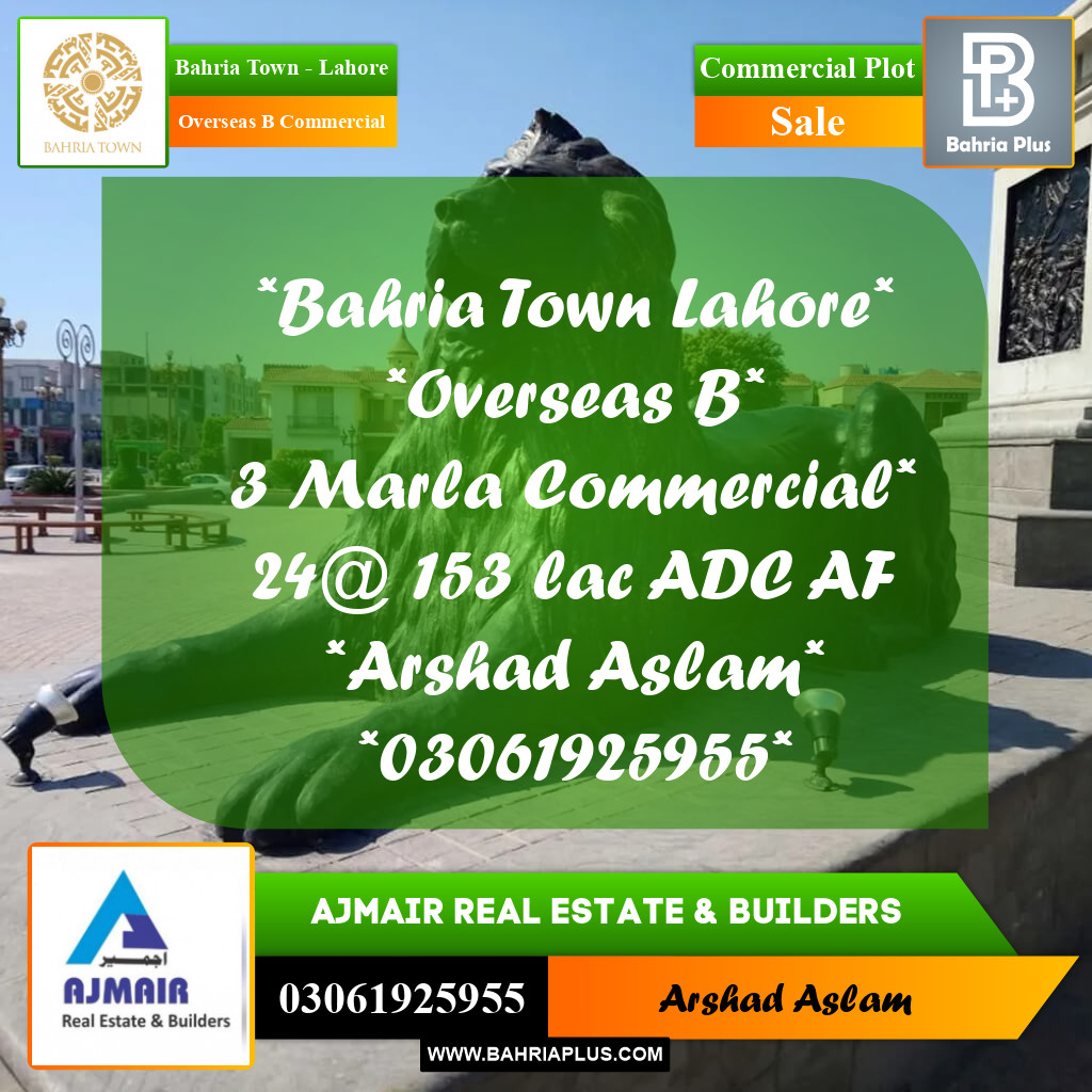 3 Marla Commercial Plot for Sale in Overseas B Commercial -  Bahria Town, Lahore - (BP-255056)