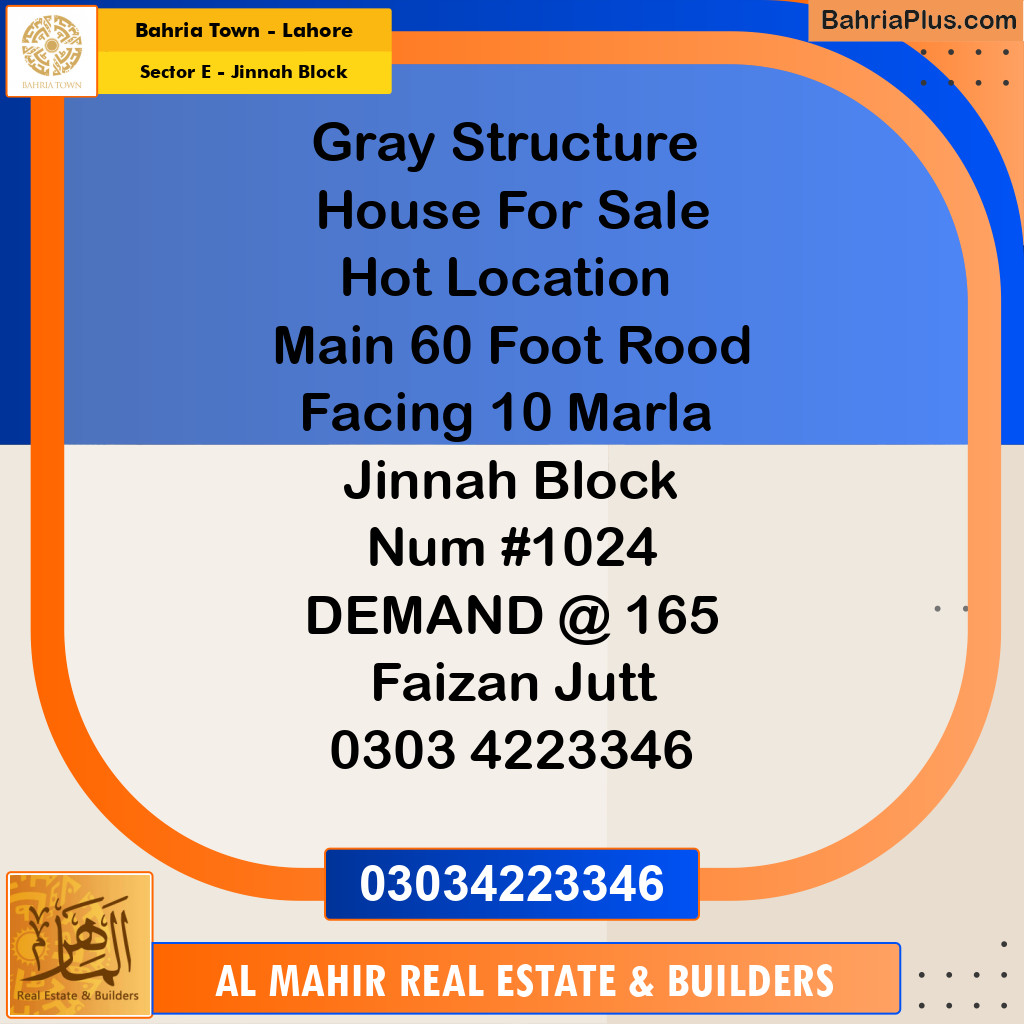 Residential House for Sale in Sector E - Jinnah Block -  Bahria Town, Lahore - (BP-255057)
