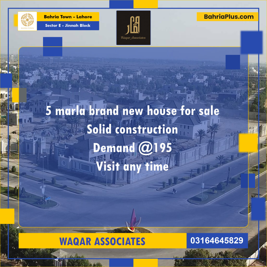 5 Marla Residential House for Sale in Sector E - Jinnah Block -  Bahria Town, Lahore - (BP-255119)