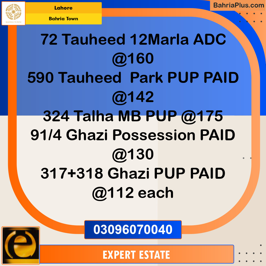 12 Marla Residential Plot for Sale in Bahria Town, Lahore - (BP-255129)