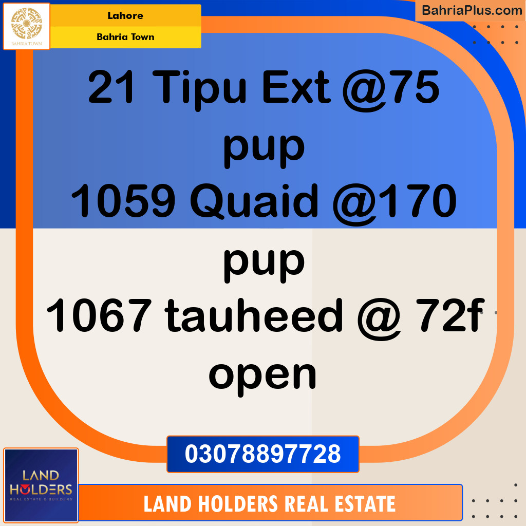 Residential Plot for Sale in Bahria Town, Lahore - (BP-255167)