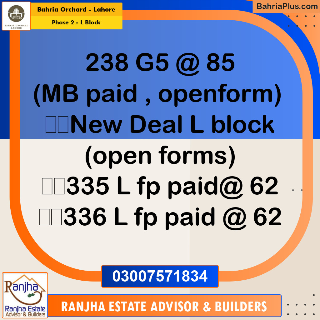 5 Marla Residential Plot for Sale in Phase 2 - L Block -  Bahria Orchard, Lahore - (BP-255185)