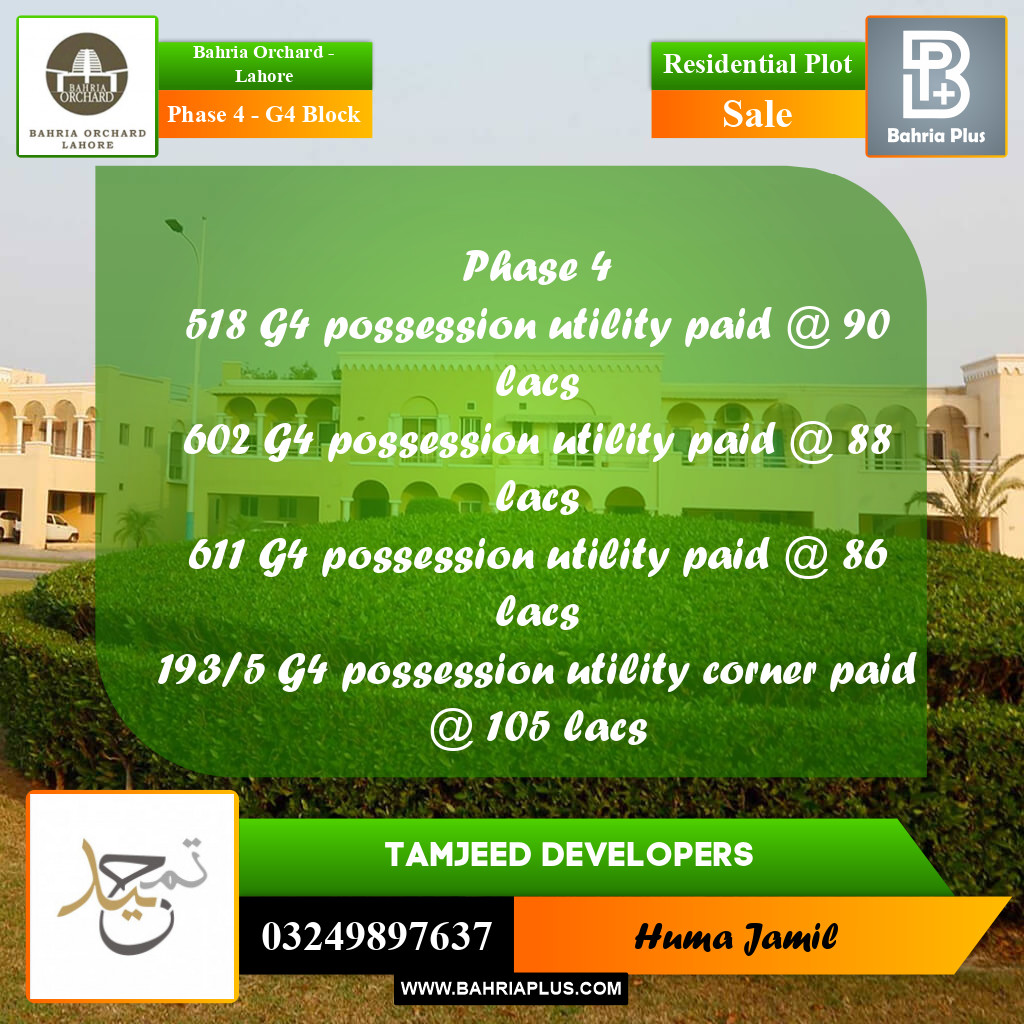 10 Marla Residential Plot for Sale in Phase 4 - G4 Block -  Bahria Orchard, Lahore - (BP-255257)