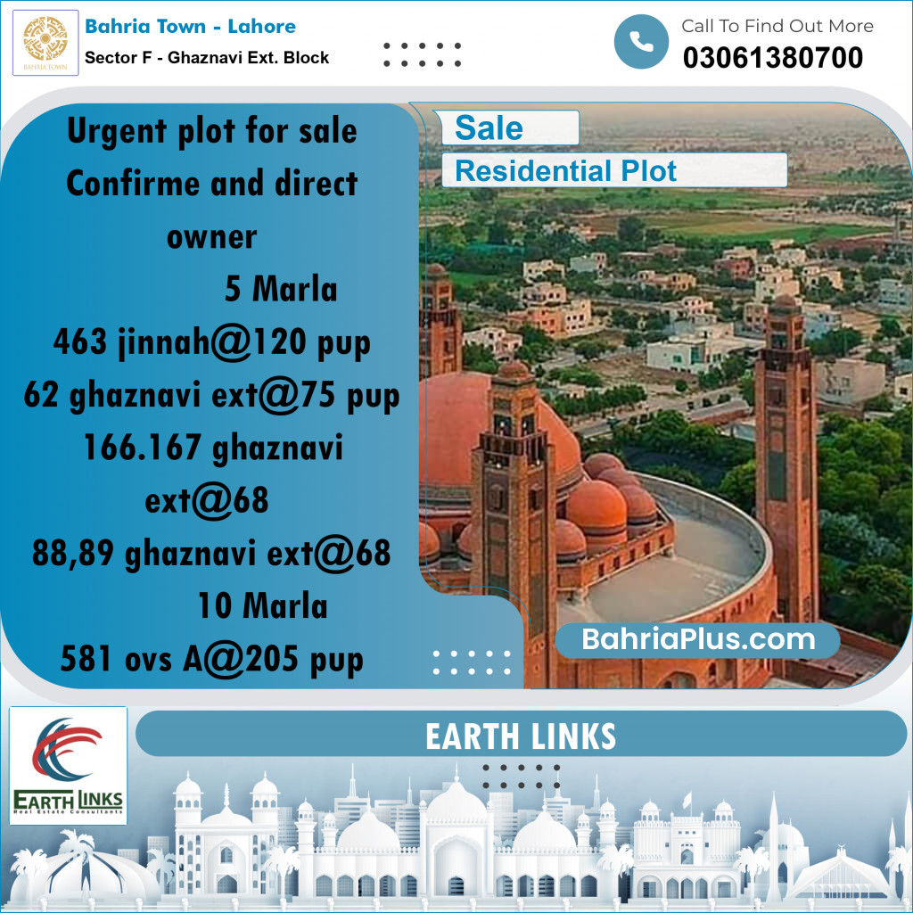 5 Marla Residential Plot for Sale in Sector F - Ghaznavi Ext. Block -  Bahria Town, Lahore - (BP-255289)