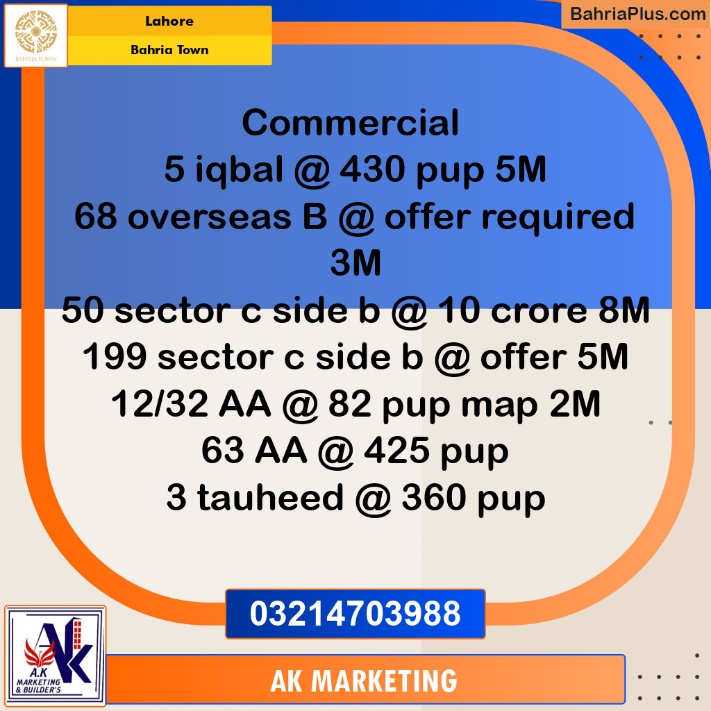 Commercial Plot for Sale in Bahria Town, Lahore - (BP-255312)