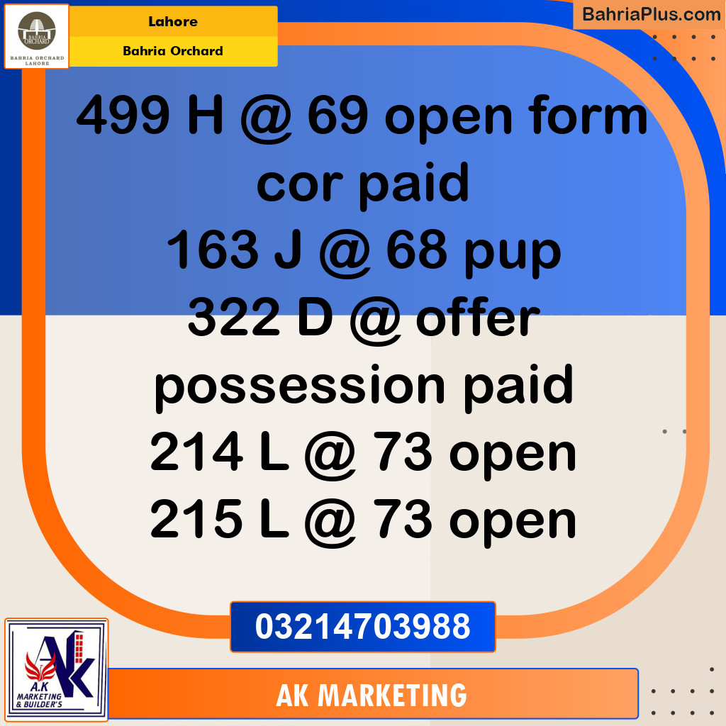 Residential Plot for Sale in Bahria Orchard, Lahore - (BP-255315)