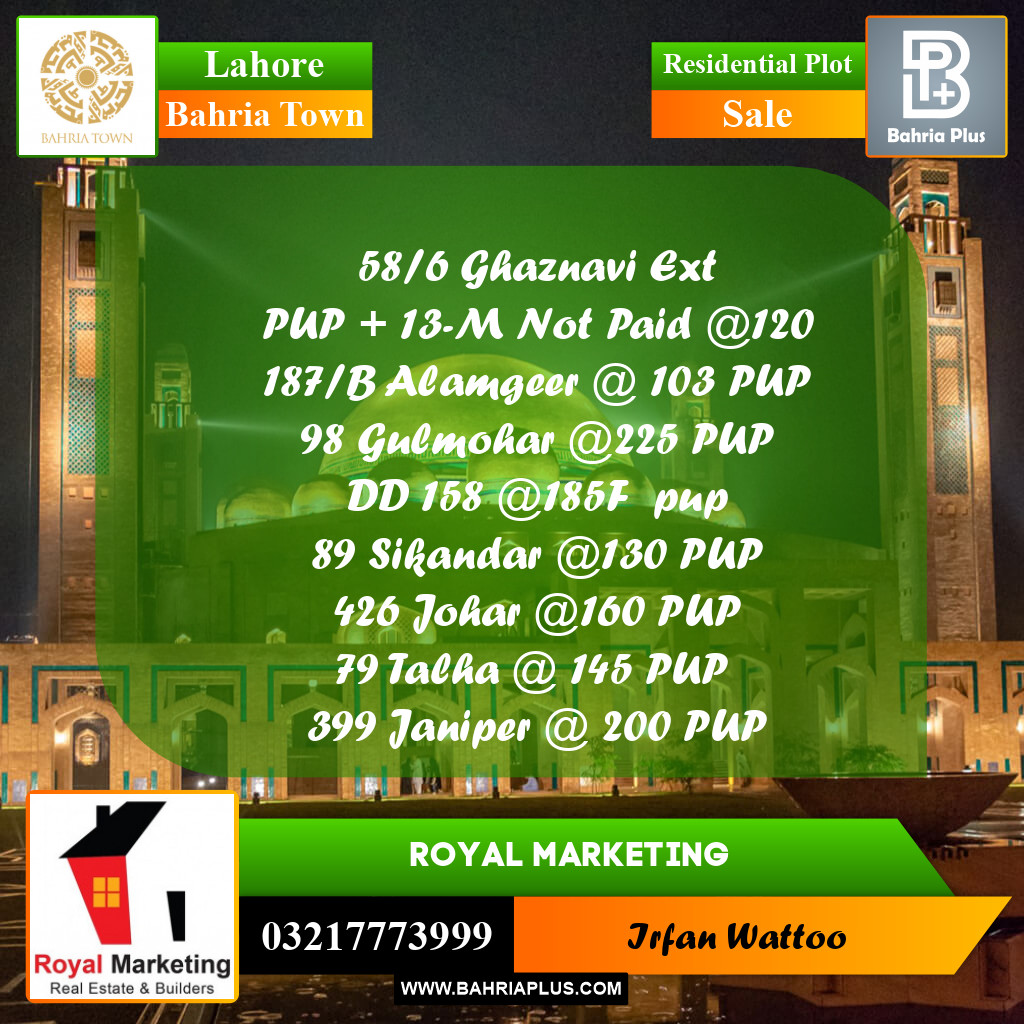 Residential Plot for Sale in Bahria Town, Lahore - (BP-255328)