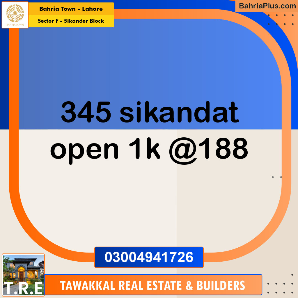 1 Kanal Residential Plot for Sale in Sector F - Sikander Block -  Bahria Town, Lahore - (BP-255333)