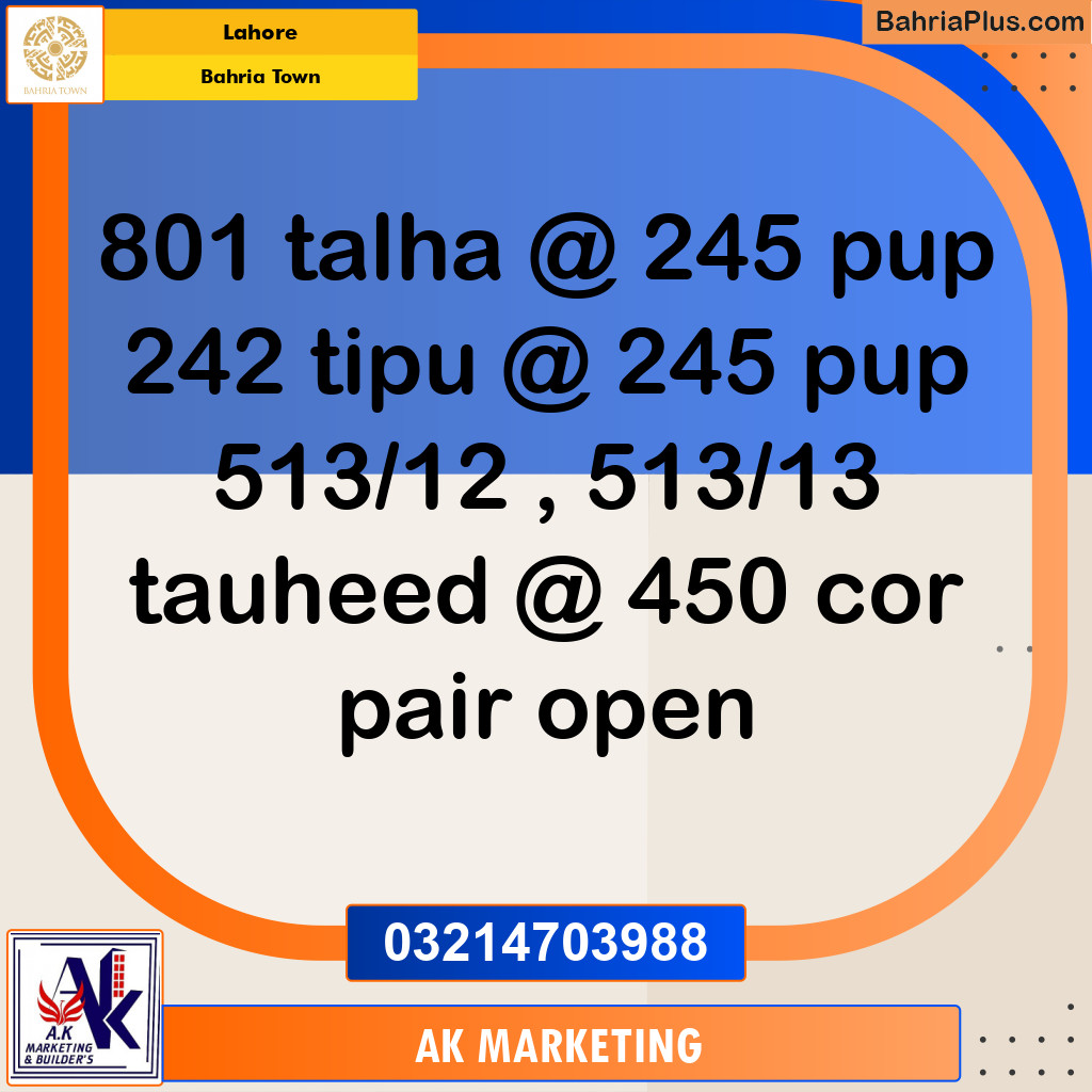 Residential Plot for Sale in Bahria Town, Lahore - (BP-255384)