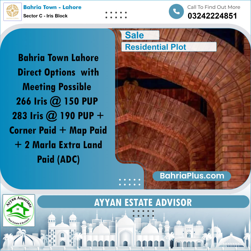 10 Marla Residential Plot for Sale in Sector C - Iris Block -  Bahria Town, Lahore - (BP-255500)