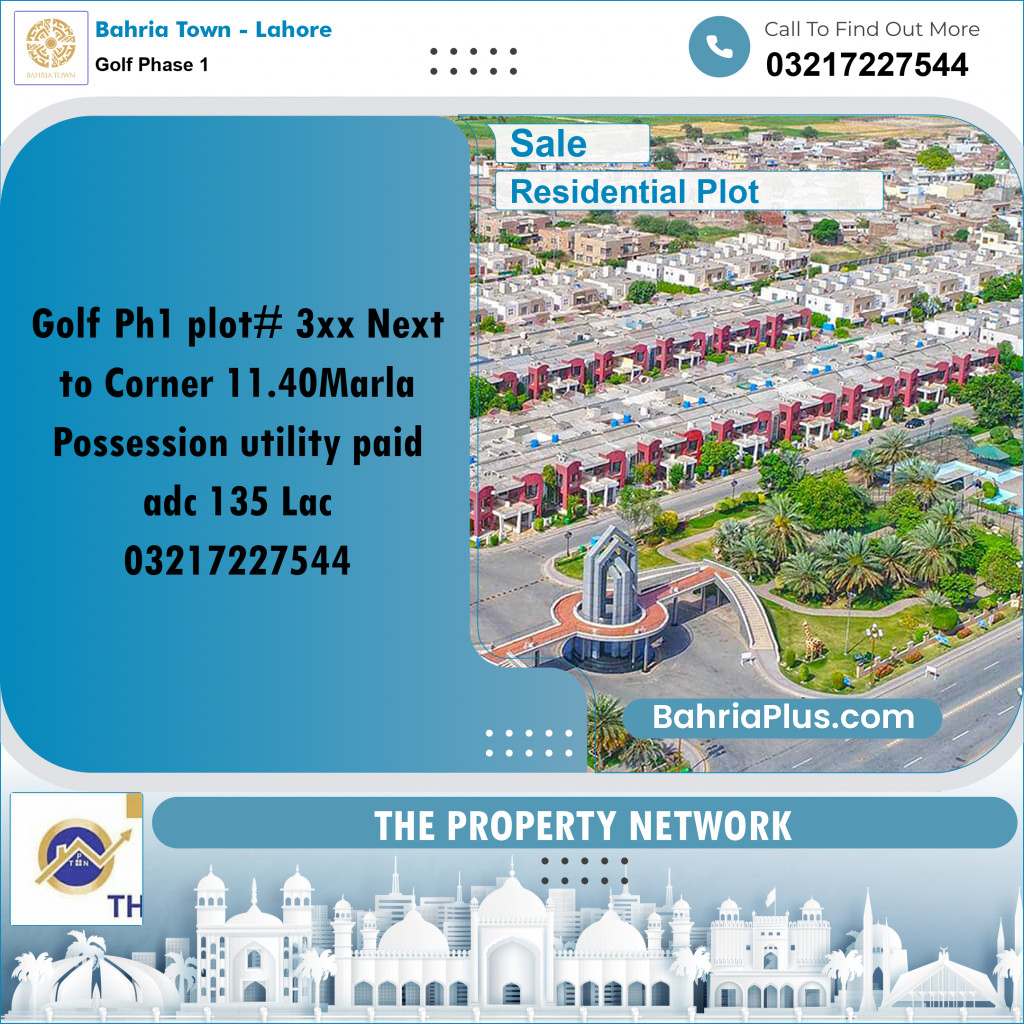 11.4 Marla Residential Plot for Sale in Golf Phase 1 -  Bahria Town, Lahore - (BP-255517)