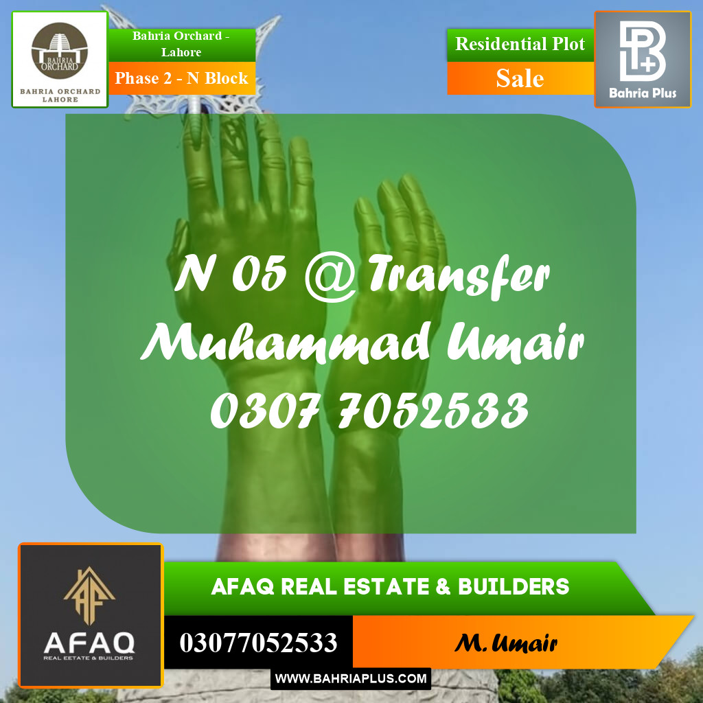 5 Marla Residential Plot for Sale in Phase 2 - N Block -  Bahria Orchard, Lahore - (BP-255569)
