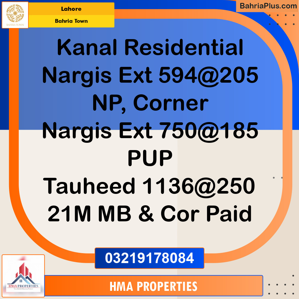 1 Kanal Residential Plot for Sale in Bahria Town, Lahore - (BP-255592)