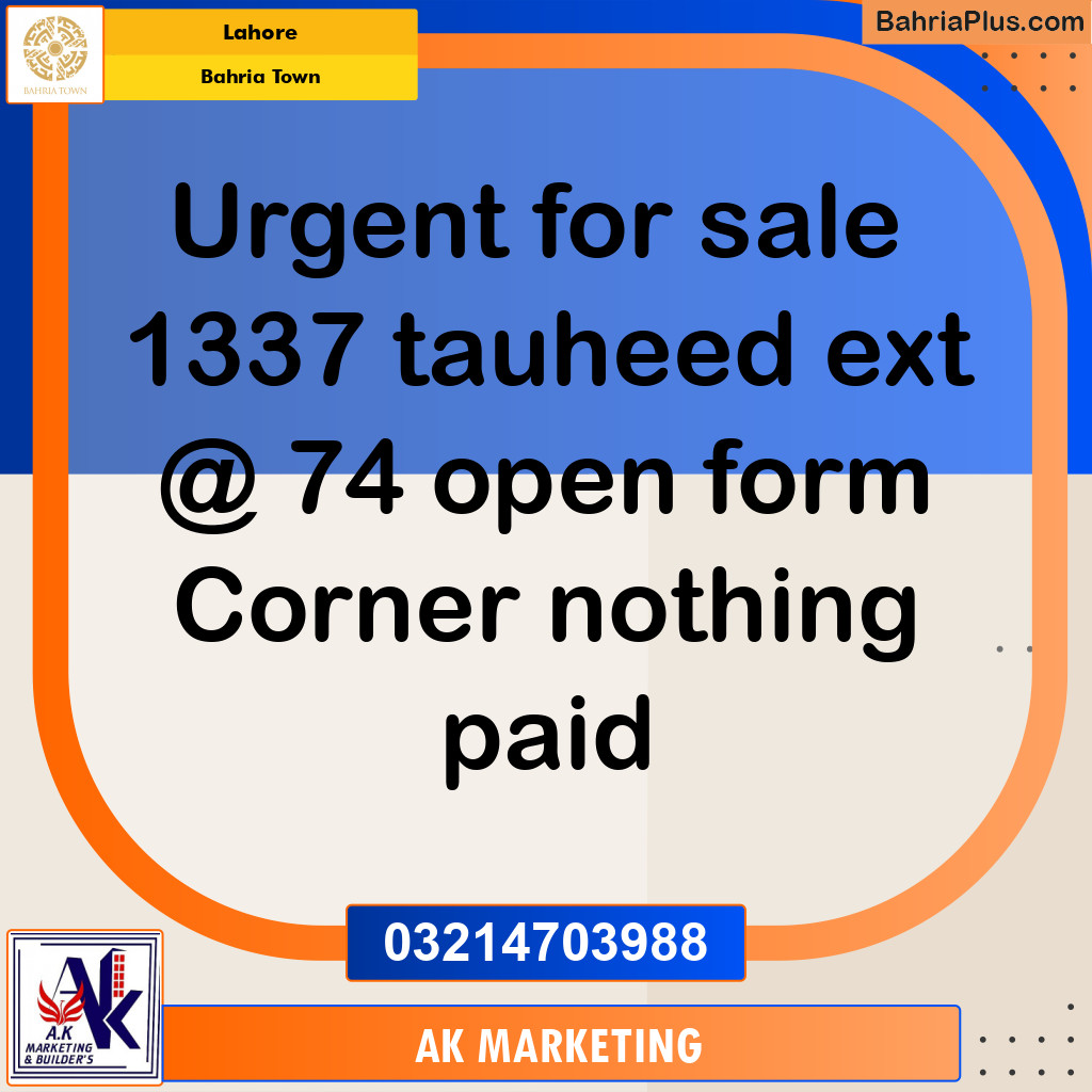 Residential Plot for Sale in Bahria Town, Lahore - (BP-255596)