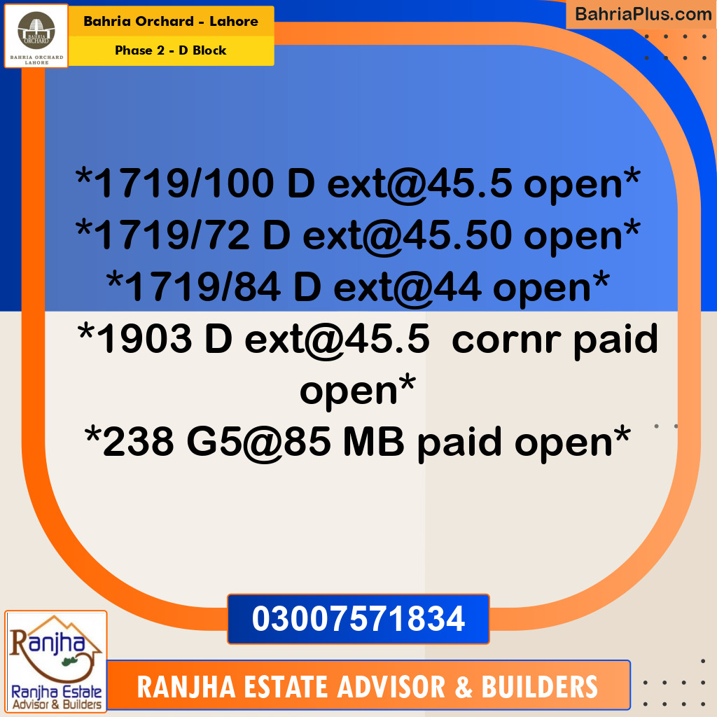 5 Marla Residential Plot for Sale in Phase 2 - D Block -  Bahria Orchard, Lahore - (BP-255604)
