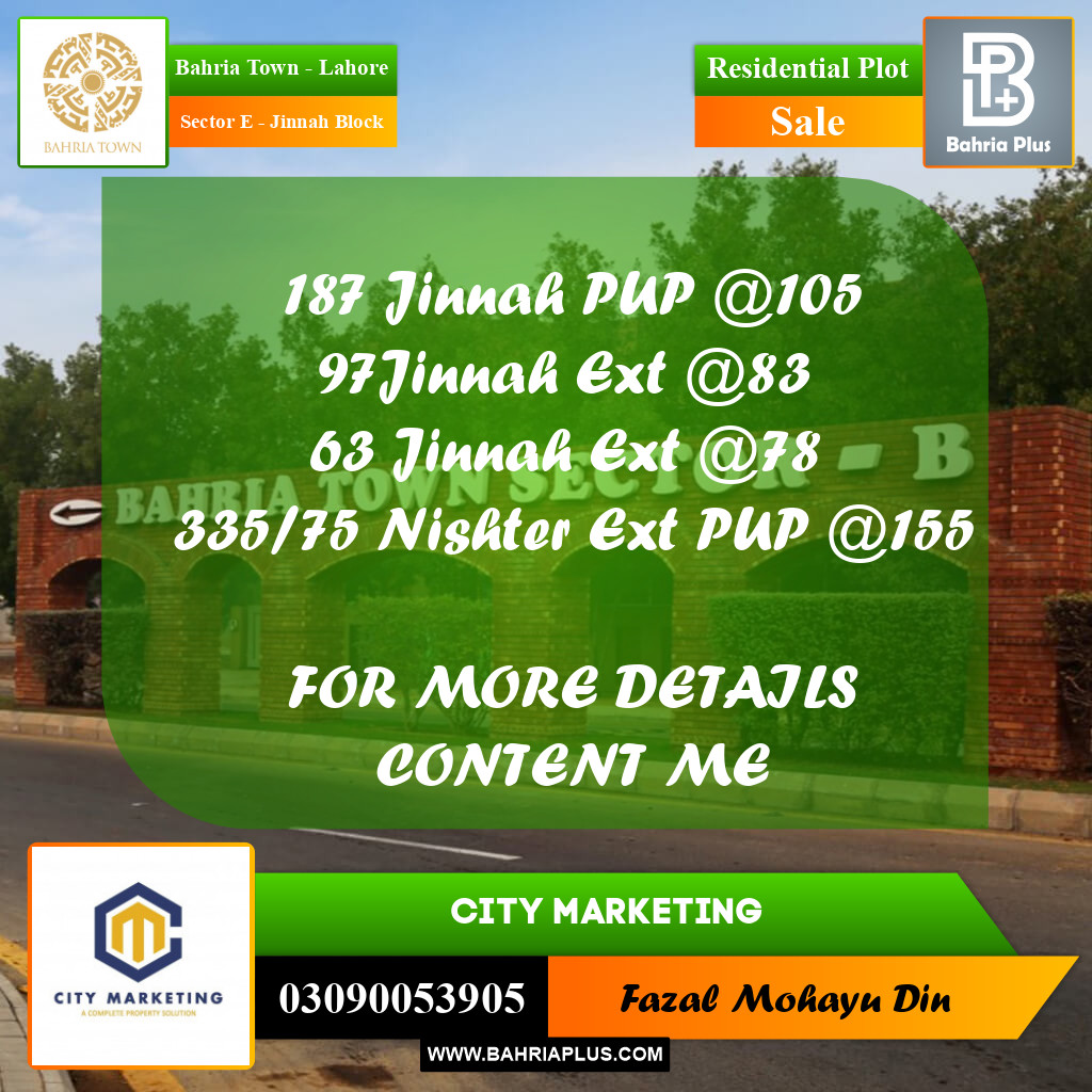 5 Marla Residential Plot for Sale in Sector E - Jinnah Block -  Bahria Town, Lahore - (BP-255616)