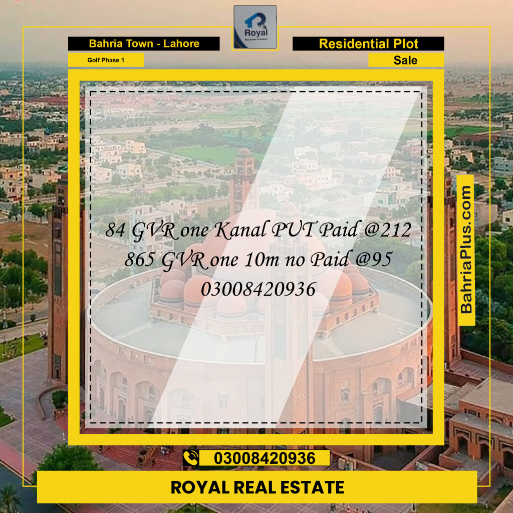 1 Kanal Residential Plot for Sale in Golf Phase 1 -  Bahria Town, Lahore - (BP-255619)
