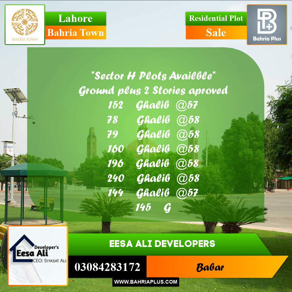 Residential Plot for Sale in Bahria Town, Lahore - (BP-255622)