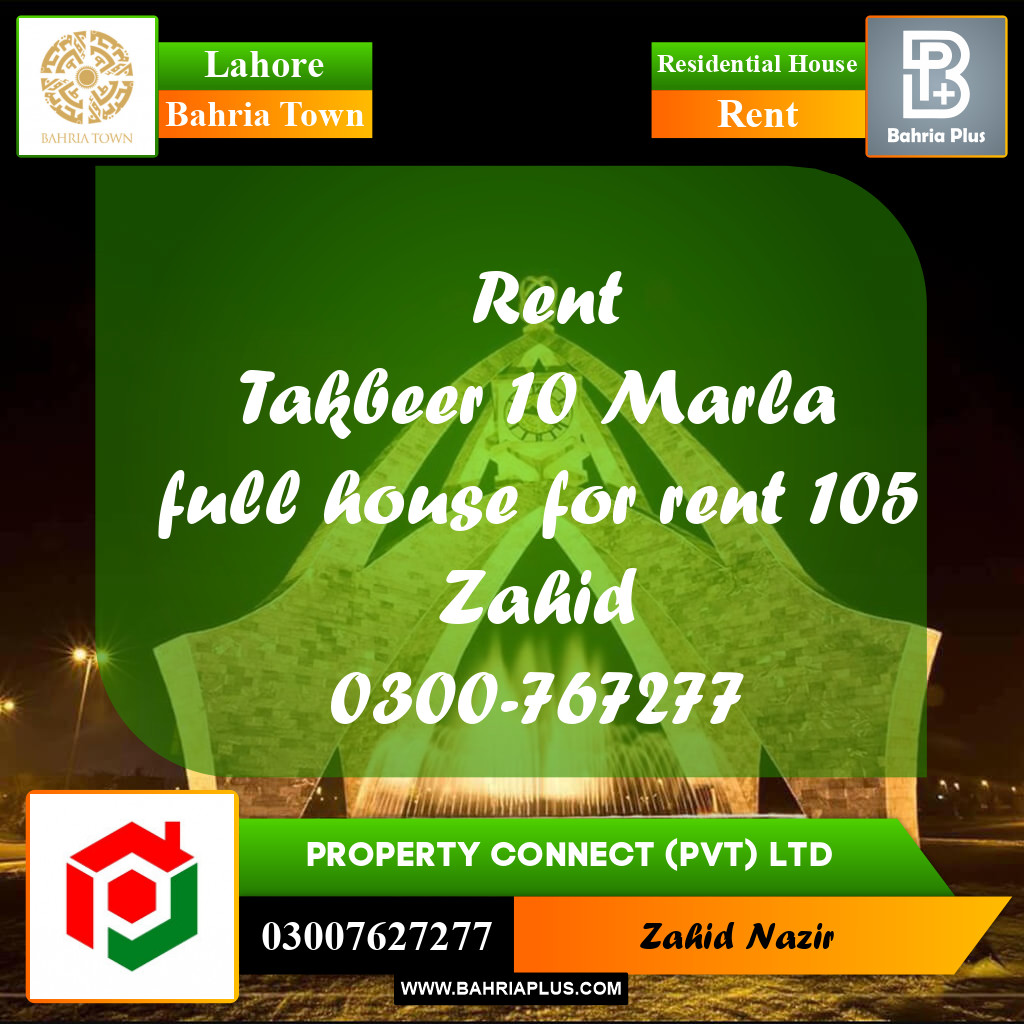 Residential House for Rent in Bahria Town, Lahore - (BP-255685)