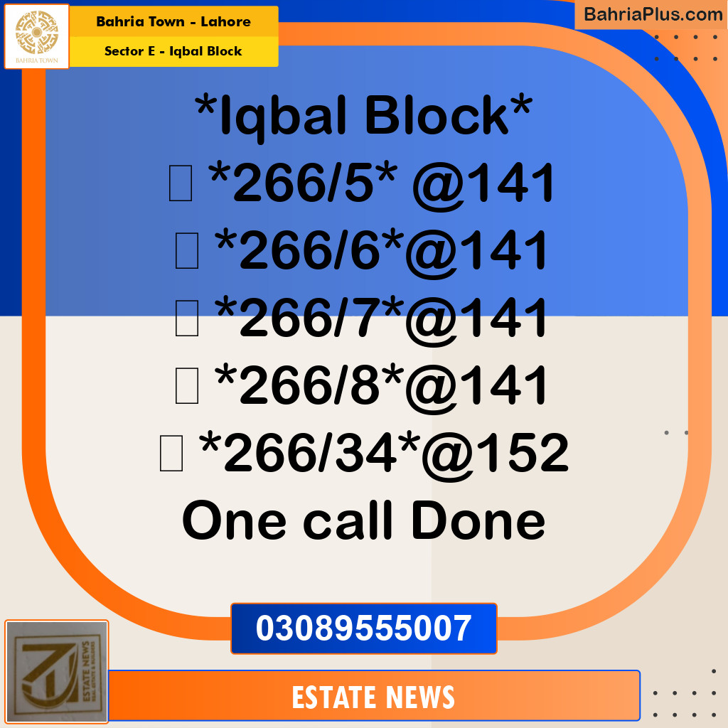 Residential Plot for Sale in Sector E - Iqbal Block -  Bahria Town, Lahore - (BP-255712)