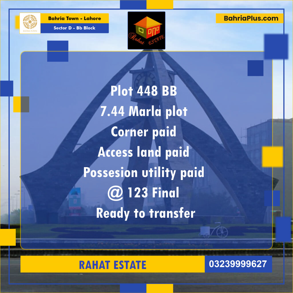 7 Marla Residential Plot for Sale in Sector D - BB Block -  Bahria Town, Lahore - (BP-255793)