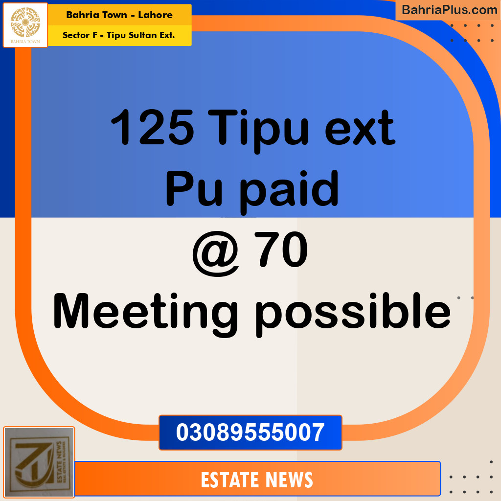 Residential Plot for Sale in Sector F - Tipu Sultan Ext. -  Bahria Town, Lahore - (BP-255795)
