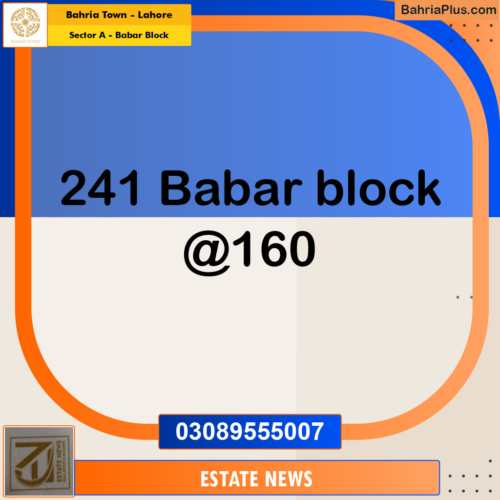 Residential Plot for Sale in Sector A - Babar Block -  Bahria Town, Lahore - (BP-255799)