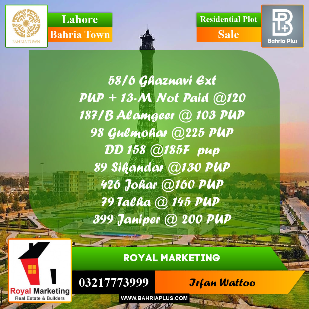 Residential Plot for Sale in Bahria Town, Lahore - (BP-255825)
