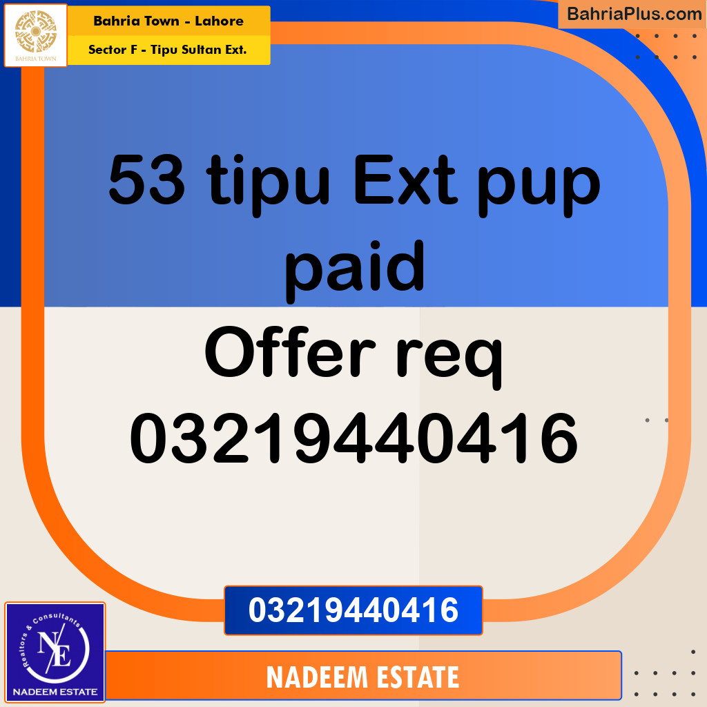 Residential Plot for Sale in Sector F - Tipu Sultan Ext. -  Bahria Town, Lahore - (BP-255842)