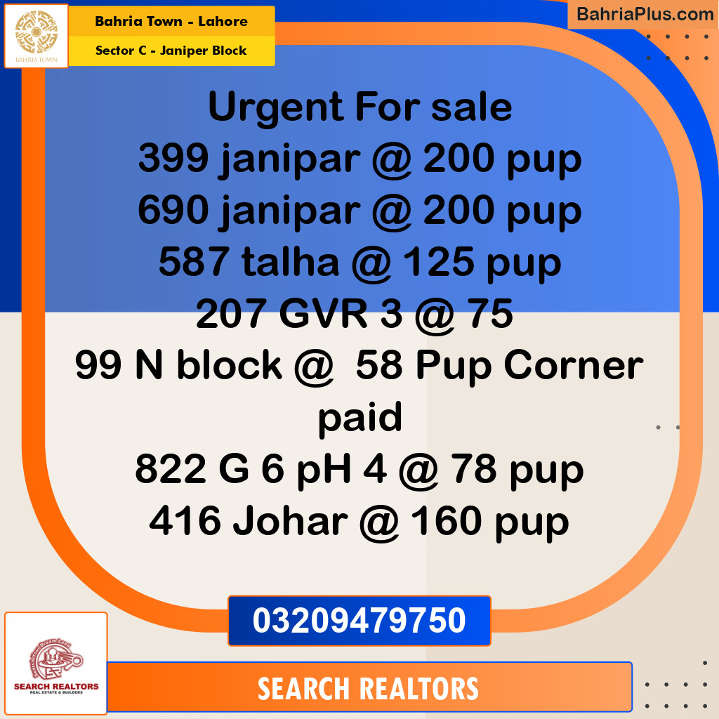 10 Marla Residential Plot for Sale in Sector C - Janiper Block -  Bahria Town, Lahore - (BP-255972)