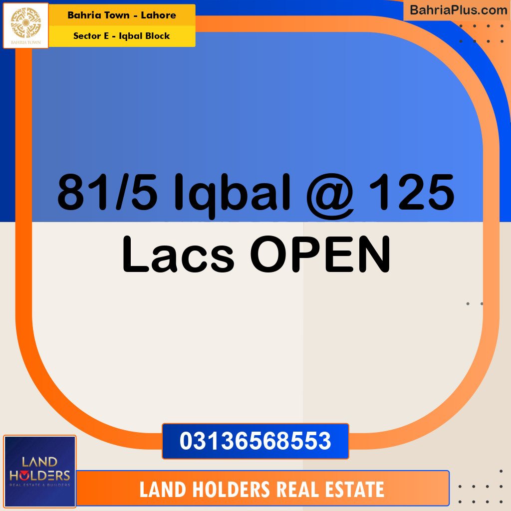 10 Marla Residential Plot for Sale in Sector E - Iqbal Block -  Bahria Town, Lahore - (BP-255973)