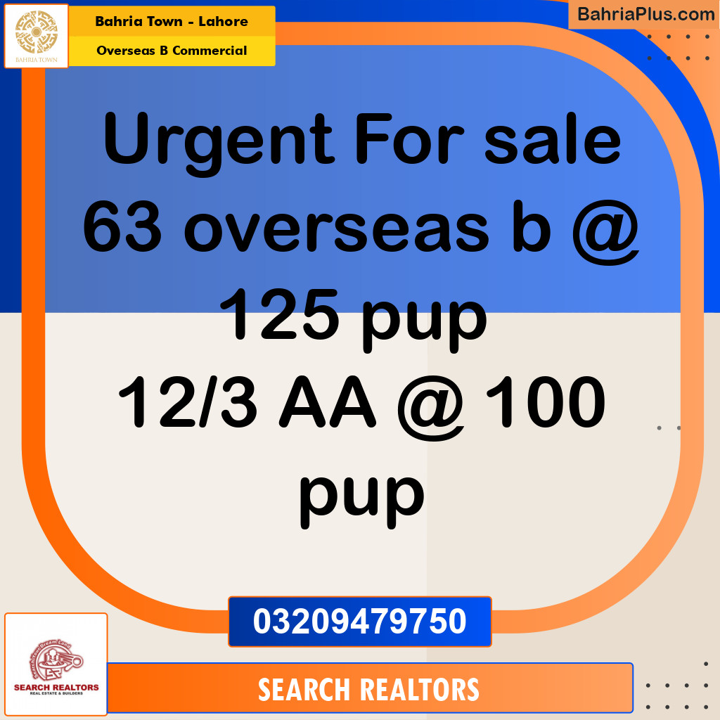 3 Marla Commercial Plot for Sale in Overseas B Commercial -  Bahria Town, Lahore - (BP-255976)