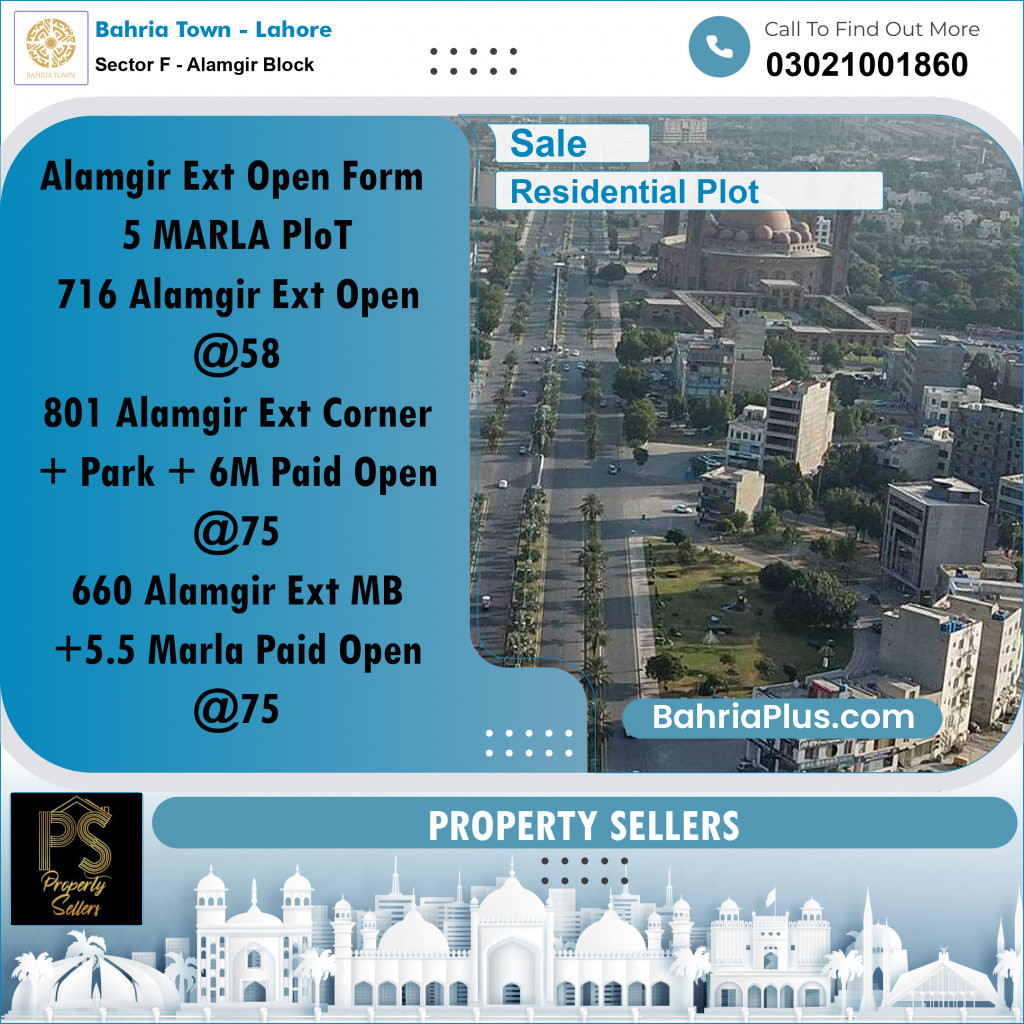 5 Marla Residential Plot for Sale in Sector F - Alamgir Block -  Bahria Town, Lahore - (BP-255999)