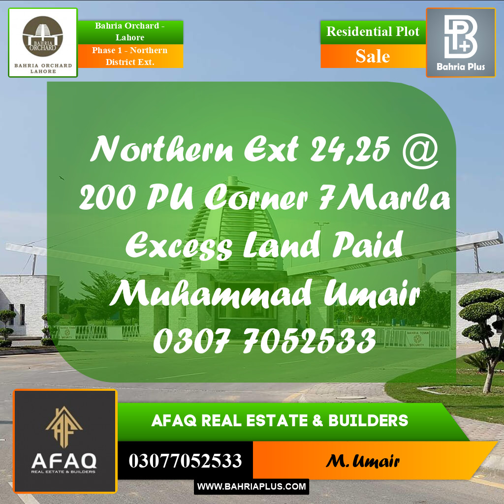 8 Marla Residential Plot for Sale in Phase 1 - Northern District Ext. -  Bahria Orchard, Lahore - (BP-256036)