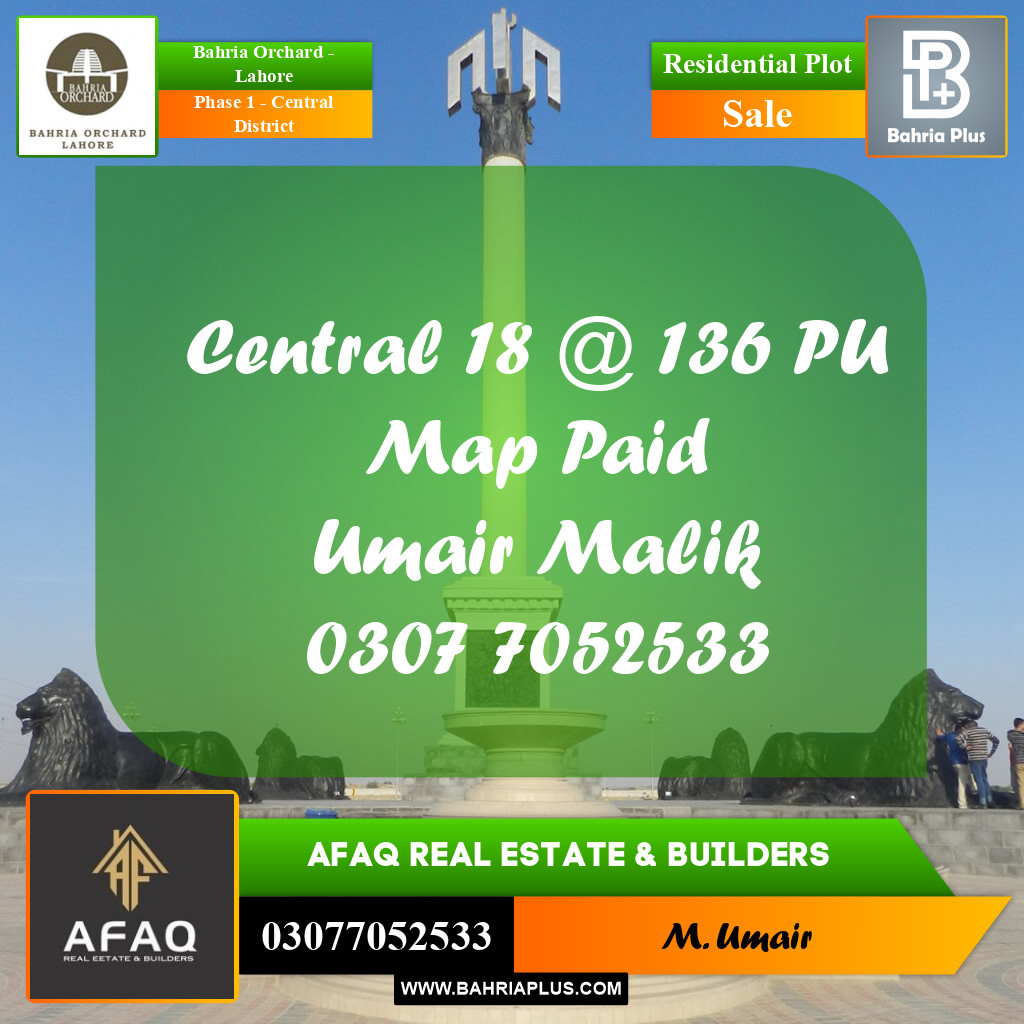 10 Marla Residential Plot for Sale in Phase 1 - Central District -  Bahria Orchard, Lahore - (BP-256052)
