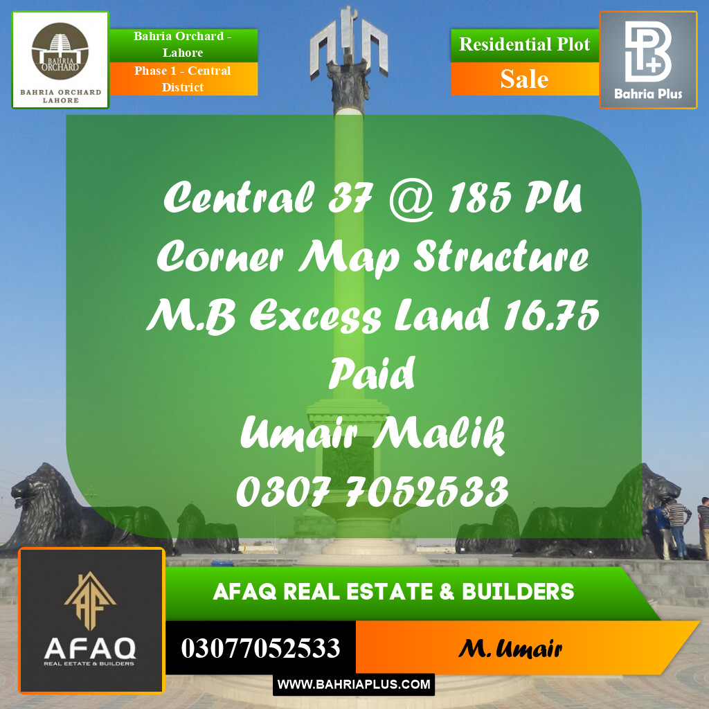 10 Marla Residential Plot for Sale in Phase 1 - Central District -  Bahria Orchard, Lahore - (BP-256054)