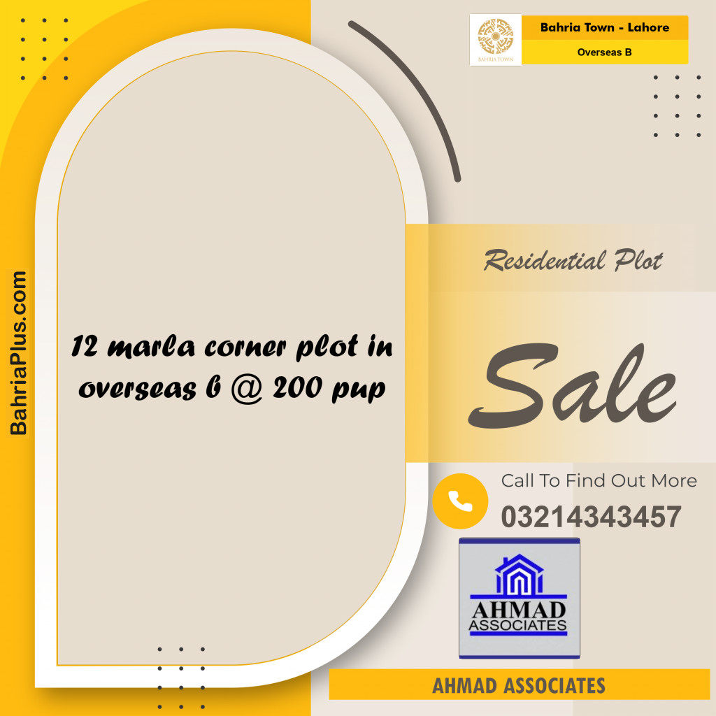 12 Marla Residential Plot for Sale in Overseas B -  Bahria Town, Lahore - (BP-256082)