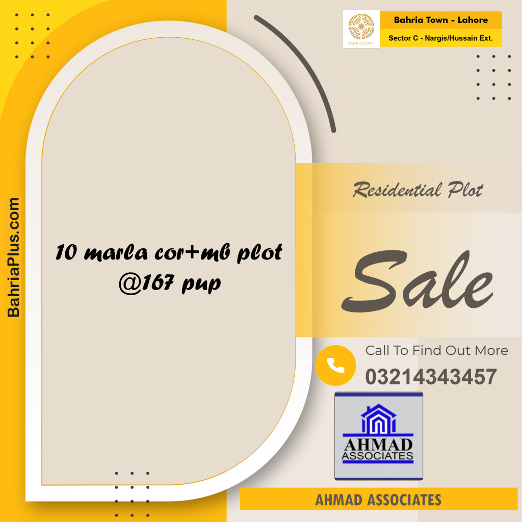 10 Marla Residential Plot for Sale in Sector C - Nargis/Hussain Ext. -  Bahria Town, Lahore - (BP-256087)