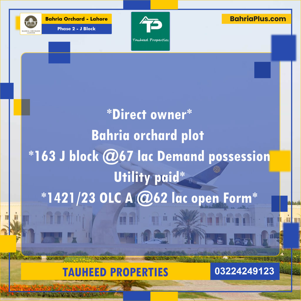 8 Marla Residential Plot for Sale in Phase 2 - J Block -  Bahria Orchard, Lahore - (BP-256090)