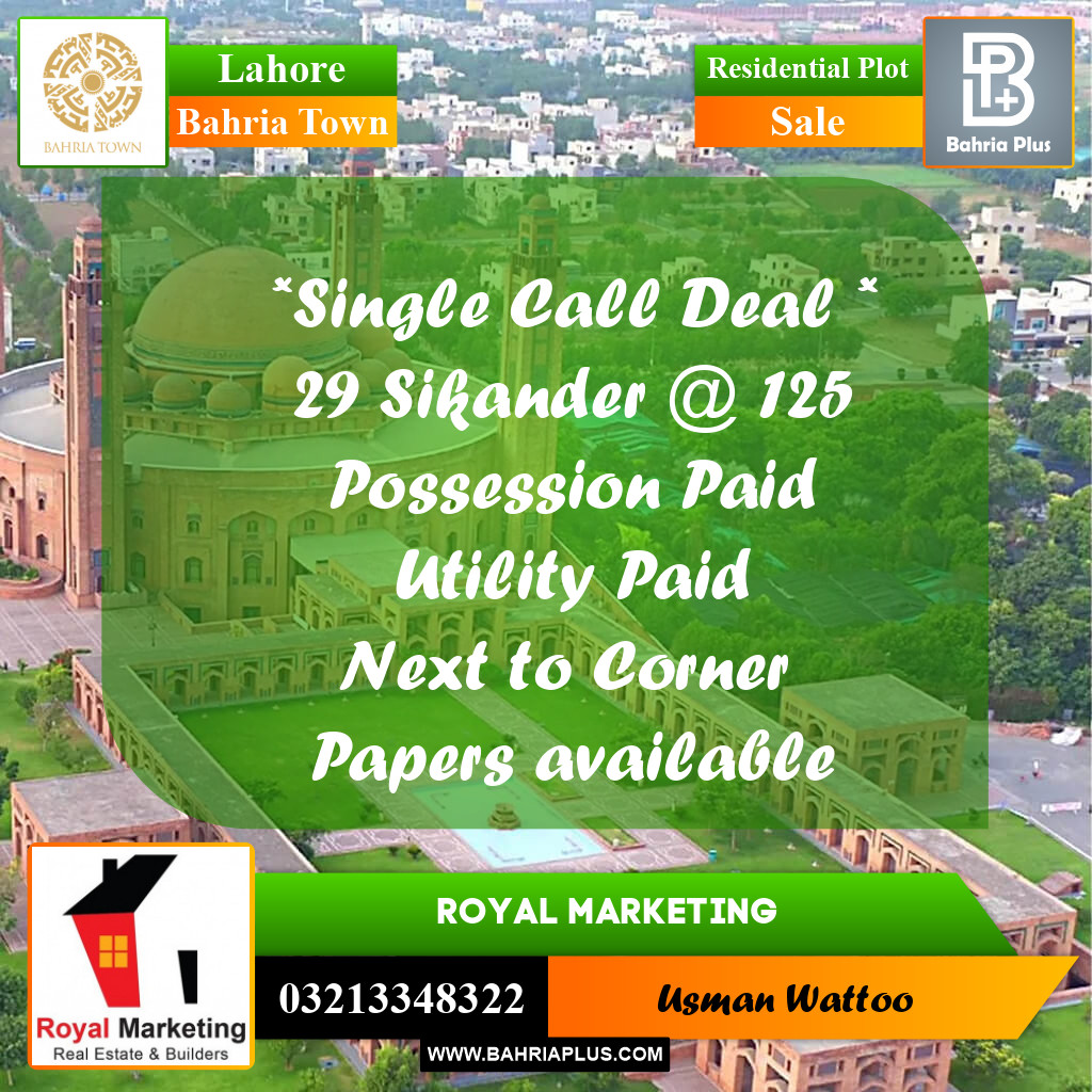 Residential Plot for Sale in Bahria Town, Lahore - (BP-256106)