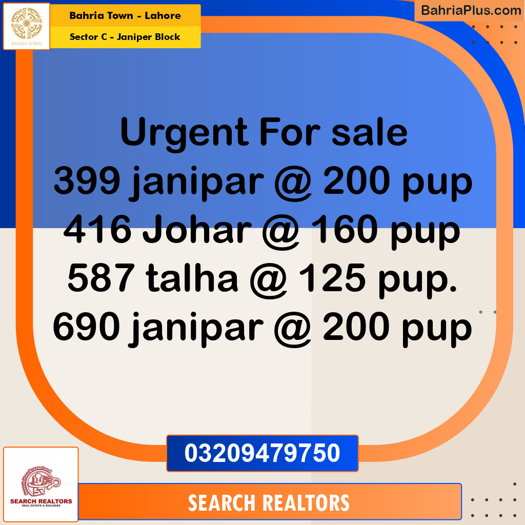10 Marla Residential Plot for Sale in Sector C - Janiper Block -  Bahria Town, Lahore - (BP-256113)