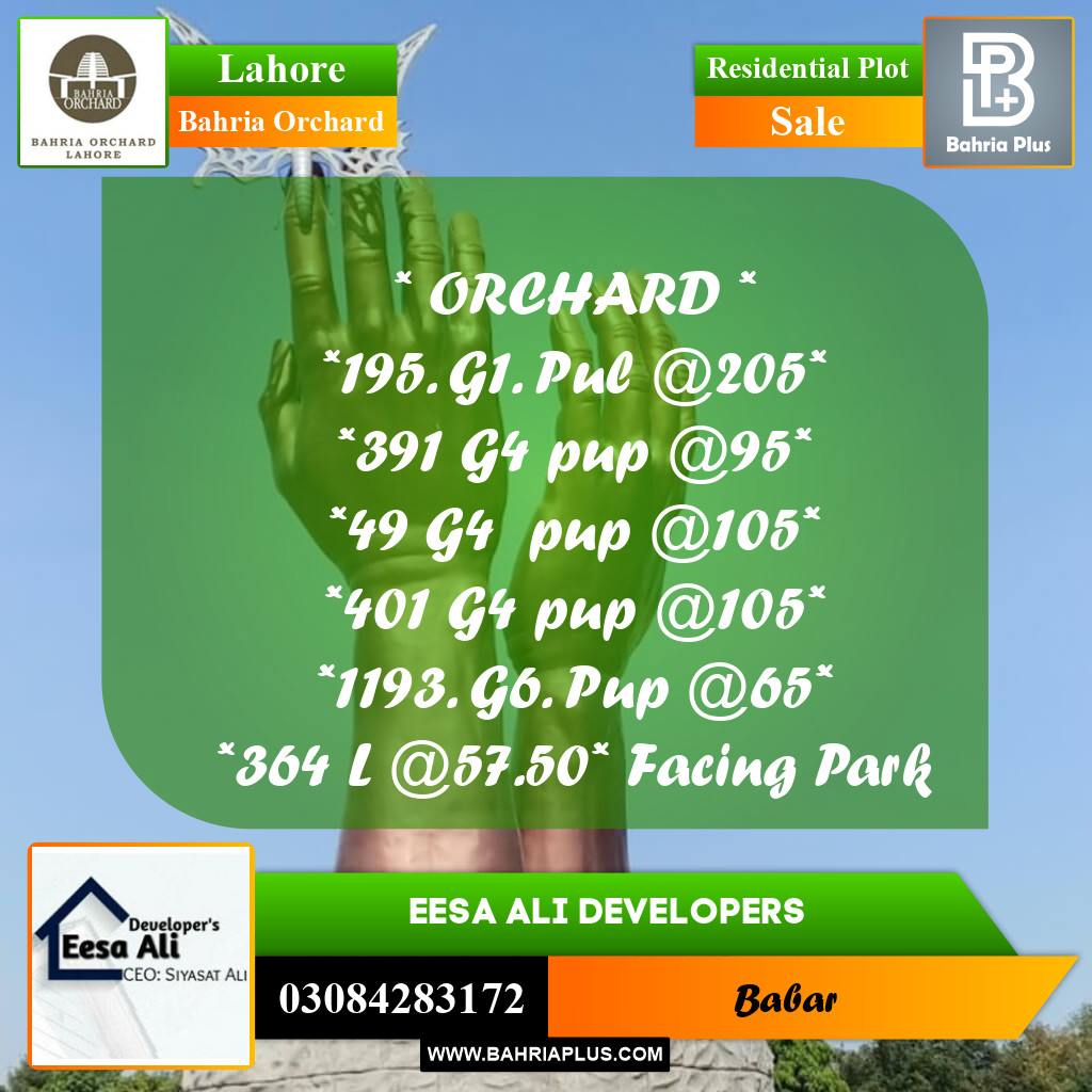Residential Plot for Sale in Bahria Orchard, Lahore - (BP-256132)