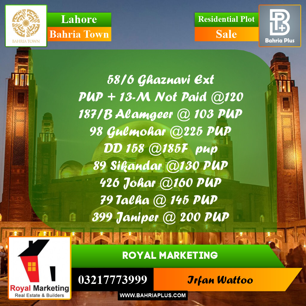 Residential Plot for Sale in Bahria Town, Lahore - (BP-256152)