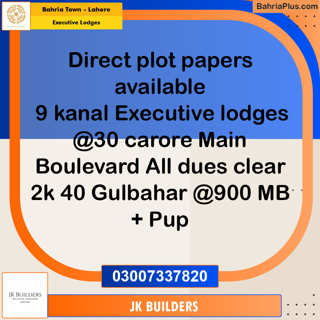 9 Kanal Residential Plot for Sale in Executive Lodges -  Bahria Town, Lahore - (BP-256167)