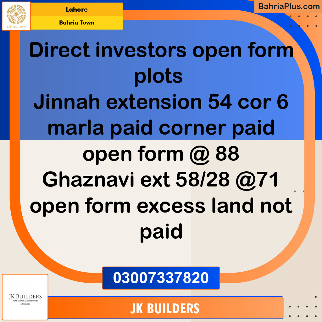 Residential Plot for Sale in Bahria Town, Lahore - (BP-256170)