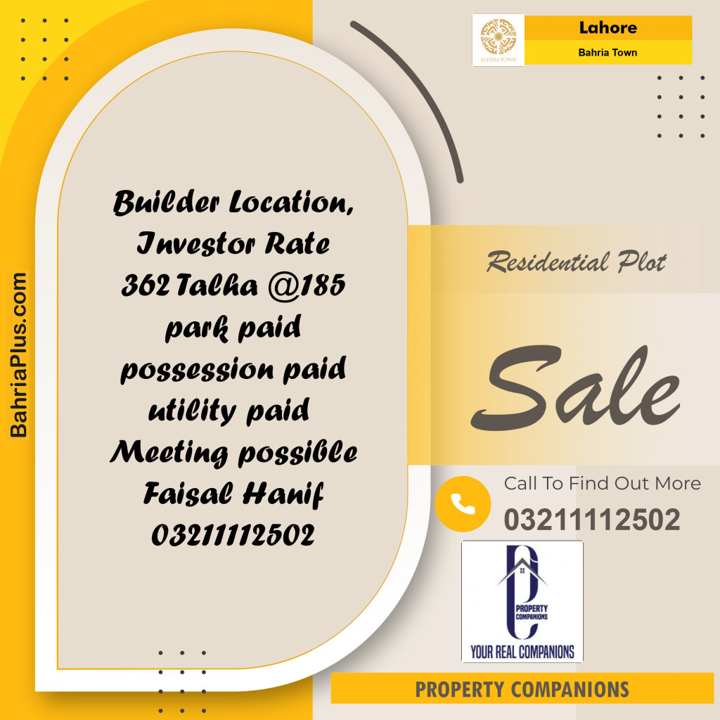 Residential Plot for Sale in Bahria Town, Lahore - (BP-256189)
