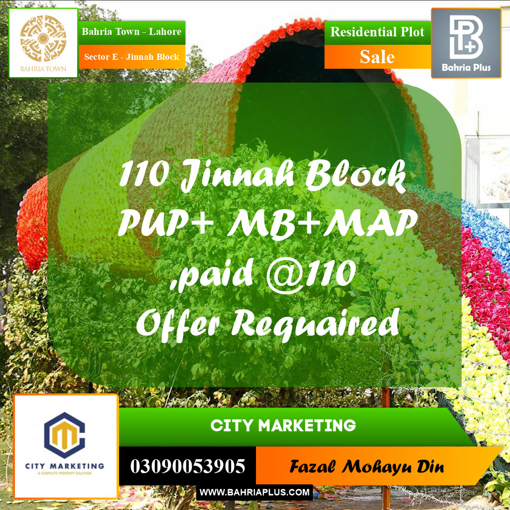 5 Marla Residential Plot for Sale in Sector E - Jinnah Block -  Bahria Town, Lahore - (BP-256193)